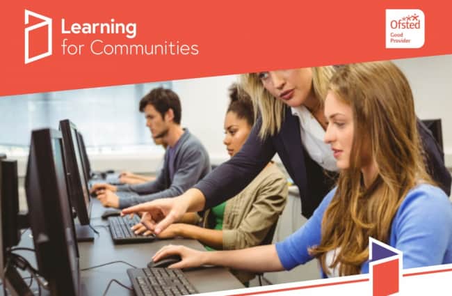 learning for communities poster showing people at a computer
